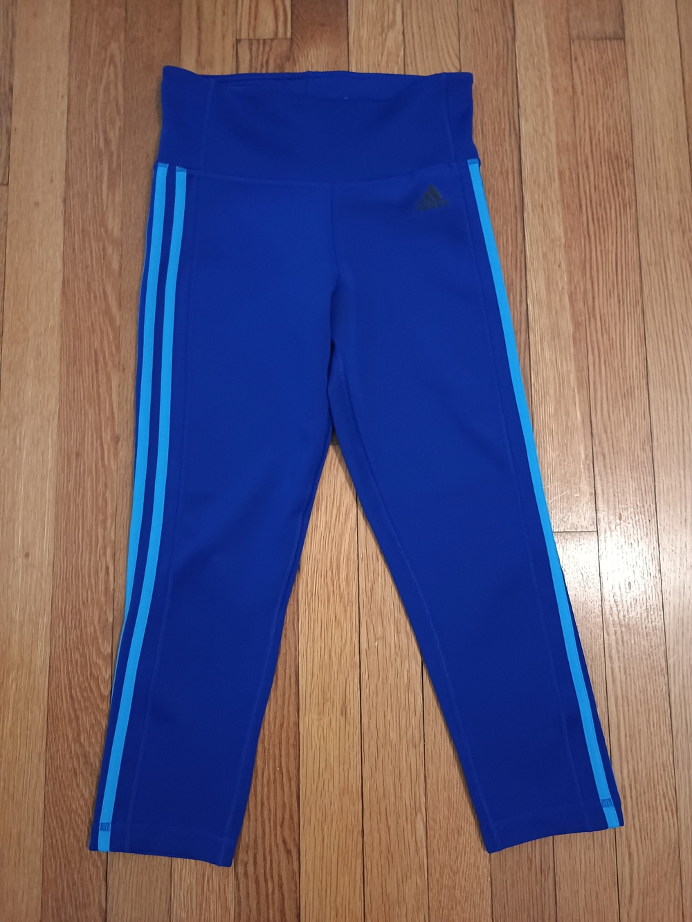 Adidas Climalite Blue Cropped Athletic Leggings Women's Small S 3-Stripe Workout